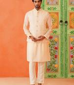 Peach chikankari jacket kurta set