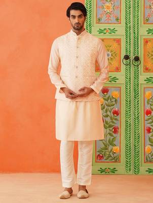 Peach chikankari jacket kurta set 4