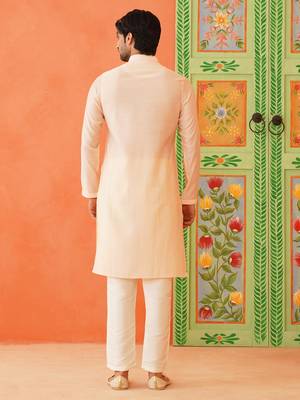 Peach chikankari jacket kurta set 5