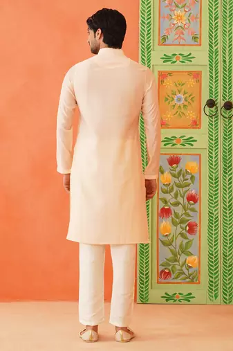 Peach chikankari jacket kurta set