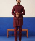 Maroon mirror embroidered jacket kurta set