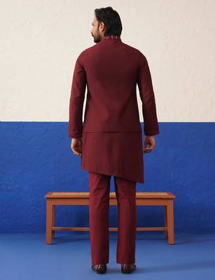 Maroon mirror embroidered jacket kurta set 5