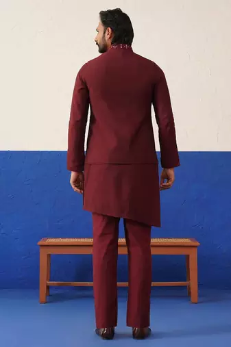 Maroon mirror embroidered jacket kurta set