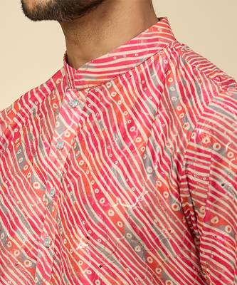 Pink printed cotton silk kurta pajama 2
