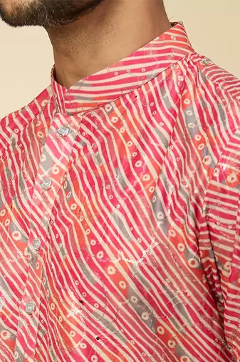 Pink printed cotton silk kurta pajama