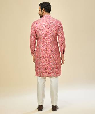 Pink printed cotton silk kurta pajama 4