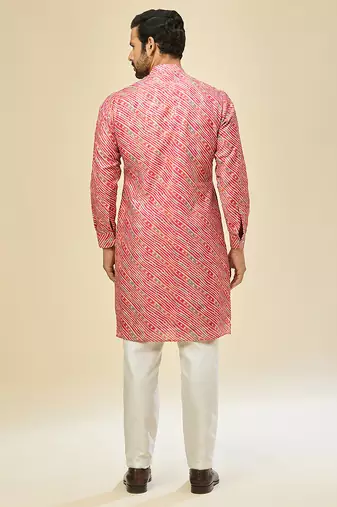 Pink printed cotton silk kurta pajama