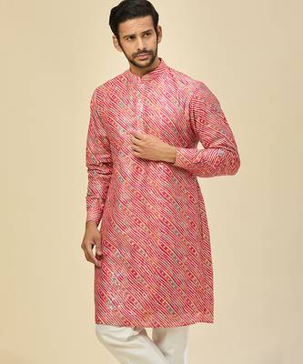 Pink printed cotton silk kurta pajama 5