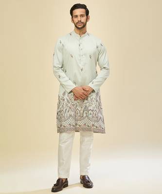 Blue embroidered crepe kurta pajama 1