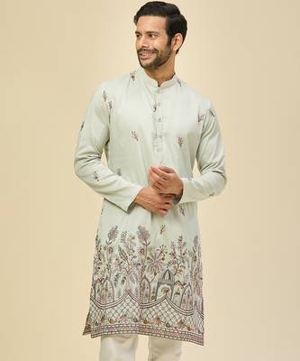 Blue embroidered crepe kurta pajama 4