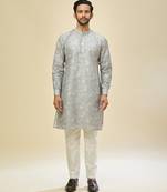Blue embroidered cotton silk kurta pajama