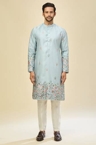 Blue embroidered crepe kurta pajama