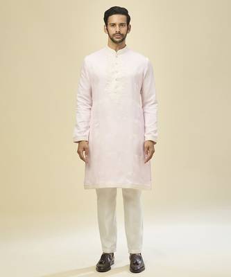 Pink embroidered silk kurta pajama 1