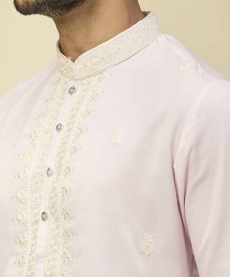 Pink embroidered silk kurta pajama 3