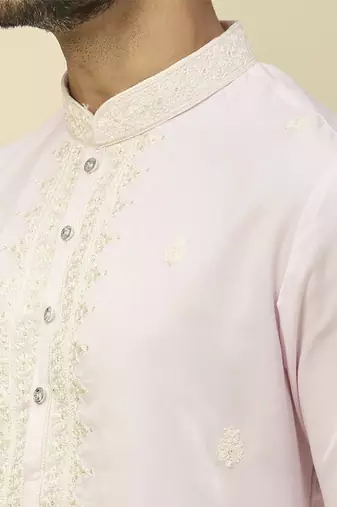 Pink embroidered silk kurta pajama