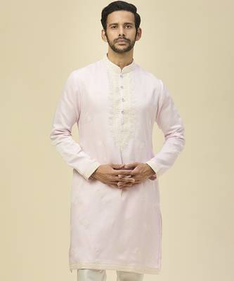 Pink embroidered silk kurta pajama 4