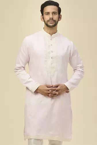 Pink embroidered silk kurta pajama