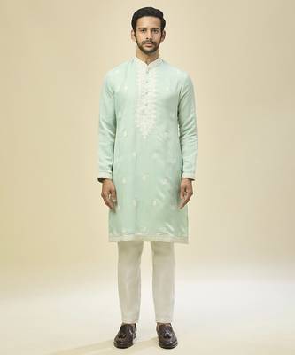 Blue embroidered silk kurta pajama 1