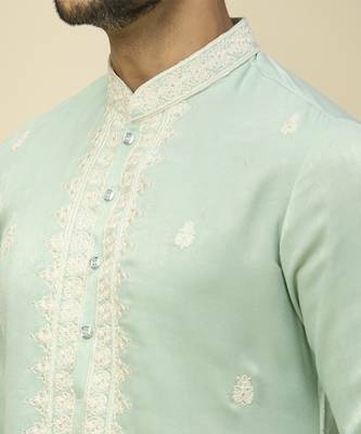 Blue embroidered silk kurta pajama 3