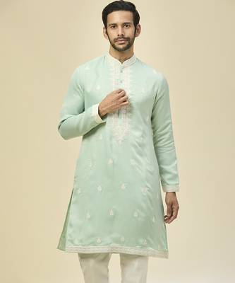 Blue embroidered silk kurta pajama 4