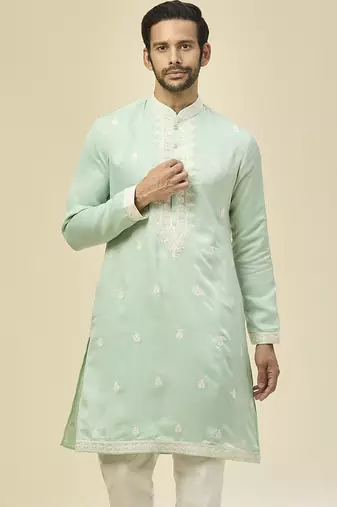 Blue embroidered silk kurta pajama