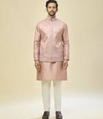Pink embroidered silk kurta pajama with jacket