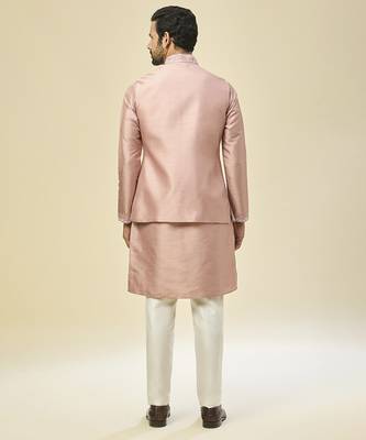 Pink embroidered silk kurta pajama with jacket 4