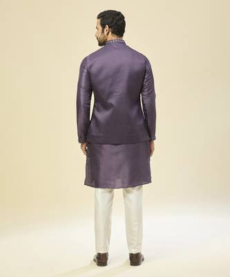 Purple embroidered silk nehru jacket with kurta pajama 5
