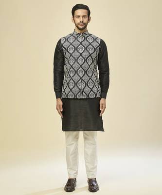 Black embroidered silk nehru jacketwith kurta pajama 1