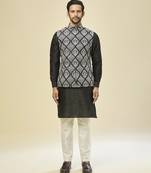 Black embroidered silk nehru jacketwith kurta pajama