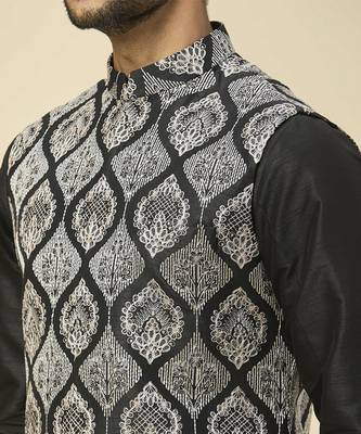 Black embroidered silk nehru jacketwith kurta pajama 3
