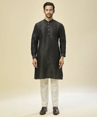 Black embroidered silk nehru jacketwith kurta pajama 4