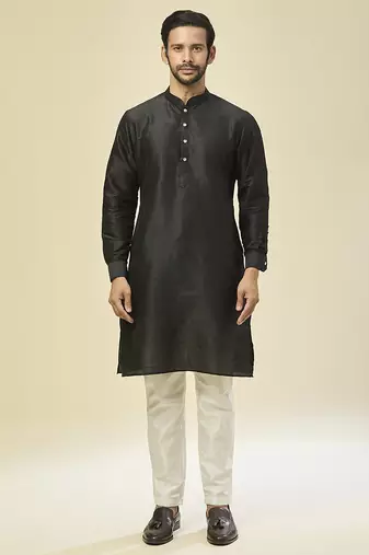 Black embroidered silk nehru jacketwith kurta pajama