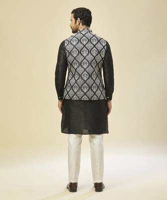Black embroidered silk nehru jacketwith kurta pajama 5