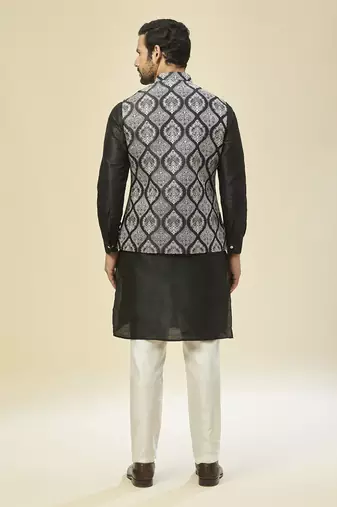 Black embroidered silk nehru jacketwith kurta pajama