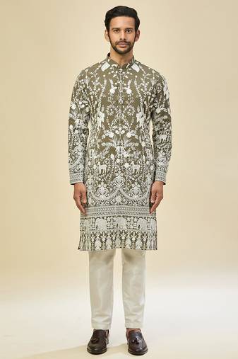 Green embroidered georgette kurta pajama