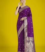 Divine purple soft banarasi satin silk saree with blouse piece