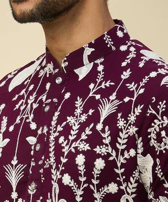 Purple embroidered georgette kurta pajama 3