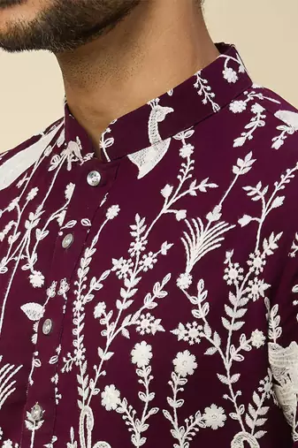Purple embroidered georgette kurta pajama