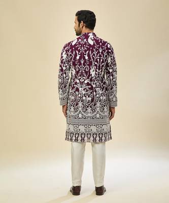 Purple embroidered georgette kurta pajama 4