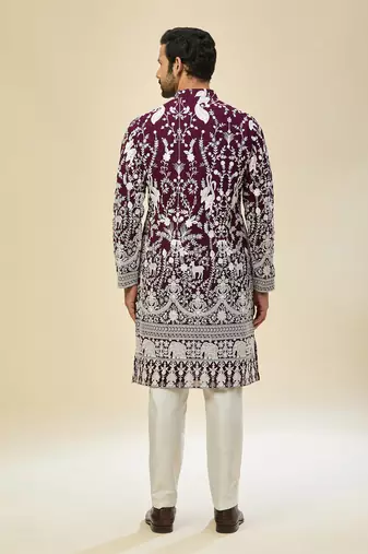 Purple embroidered georgette kurta pajama