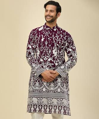 Purple embroidered georgette kurta pajama 5