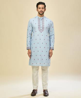 Blue embroidered crepe kurta pajama 1
