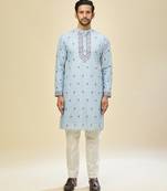 Blue embroidered crepe kurta pajama