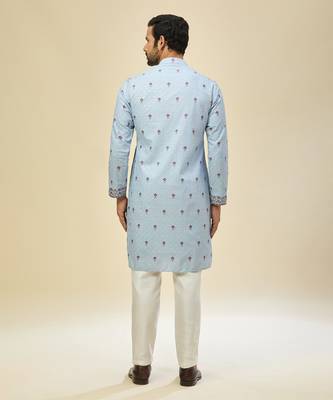 Blue embroidered crepe kurta pajama 3