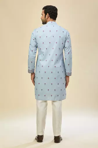 Blue embroidered crepe kurta pajama