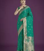 Divine turquoise soft banarasi satin silk saree with blouse piece