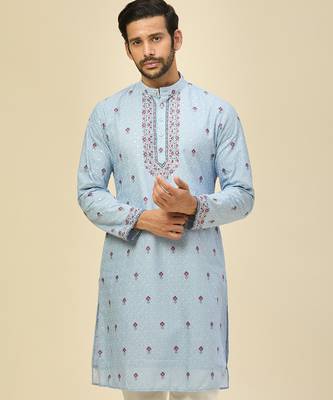 Blue embroidered crepe kurta pajama 4