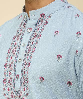 Blue embroidered crepe kurta pajama 5
