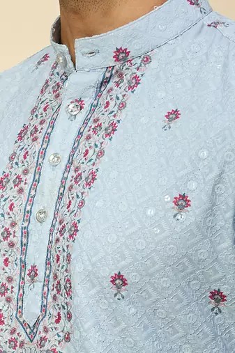 Blue embroidered crepe kurta pajama